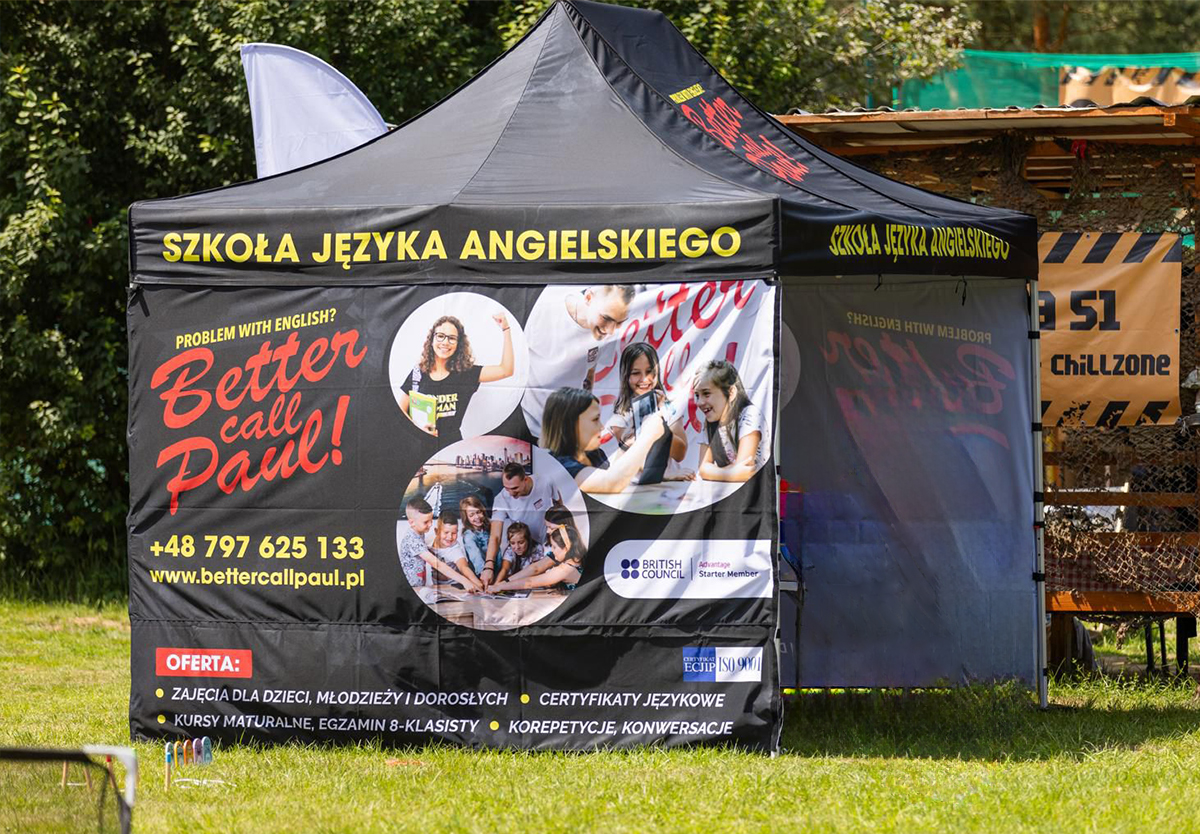 Namiot reklamowy dla Szkoły Językowej Better Call Paul